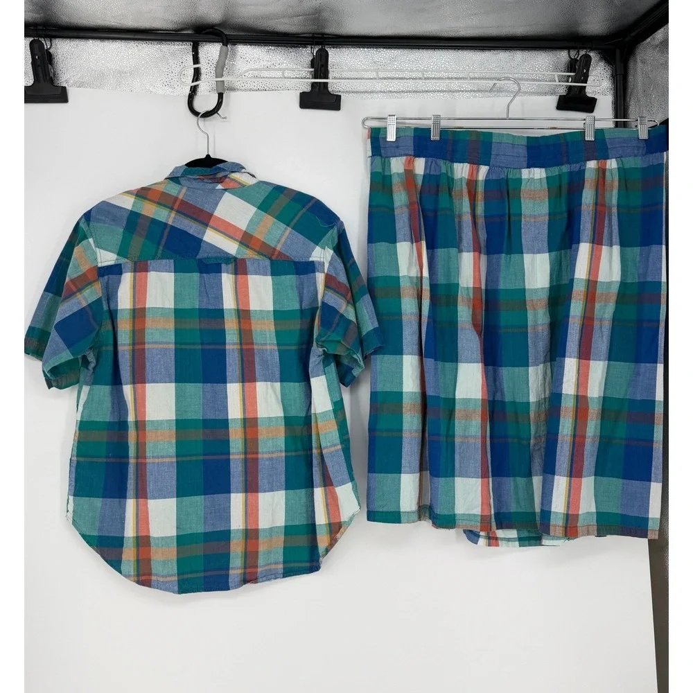 The American Line Skirt‎ Set Women18W/24W Multi Plaid Cotton Vintage 90s Coastal